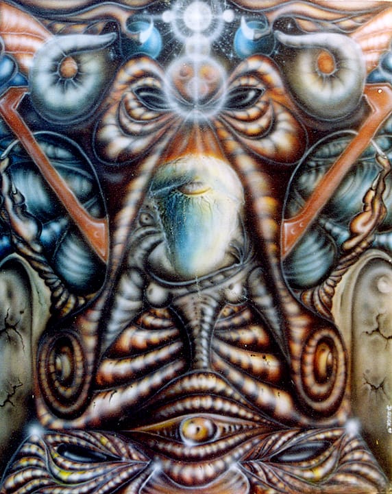 One World Order 1997 Airbrushed Acrylic on canvas board