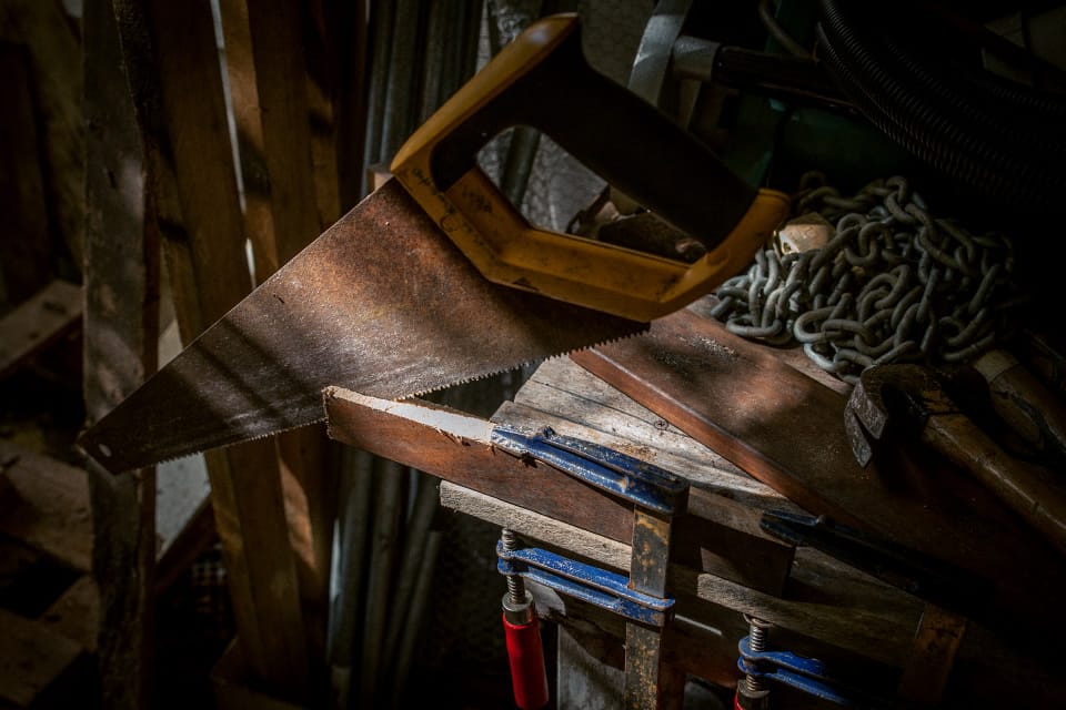 Cutting the decking piece in half. 