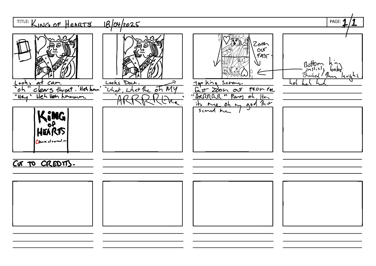 The King of Hearts rough storyboard