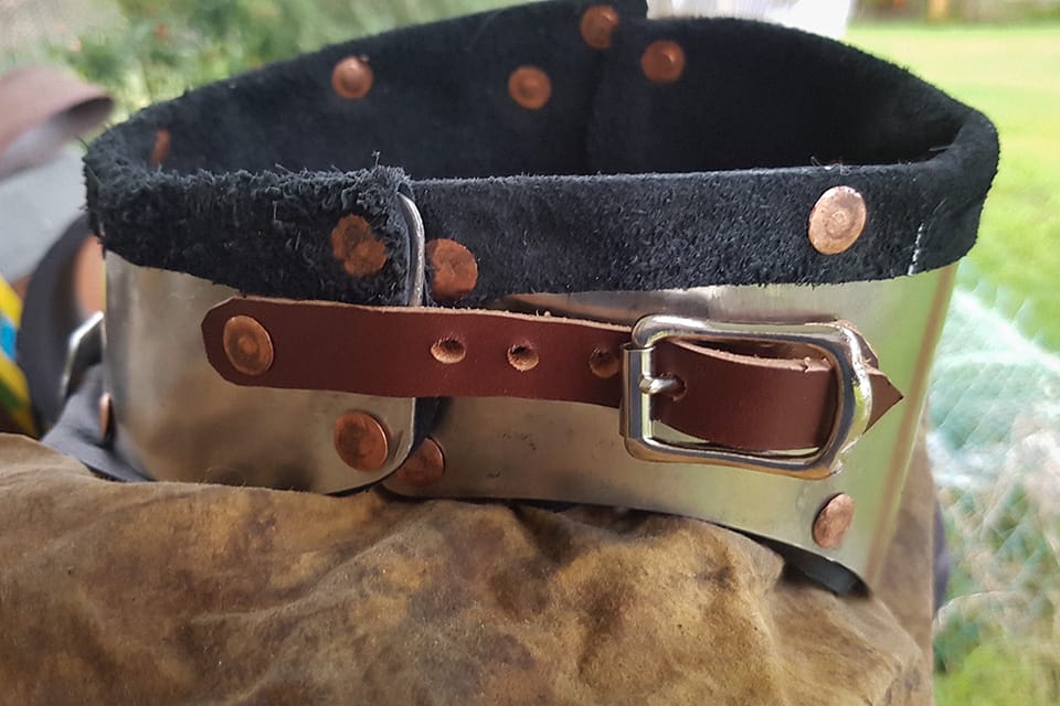 The finished gorget from the side - much neater straps 