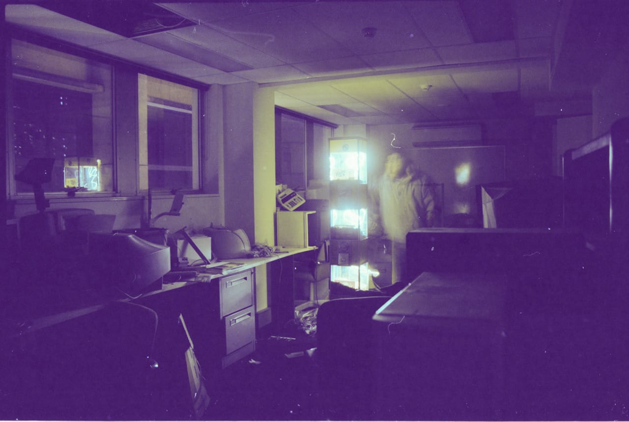 Abandoned office experiment using a torch to paint light. Kodak Porta 160